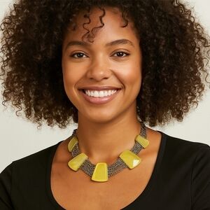 Statement Bib Necklace Women’s Chunky Beige Resin Geometric Stones Multi-Strand